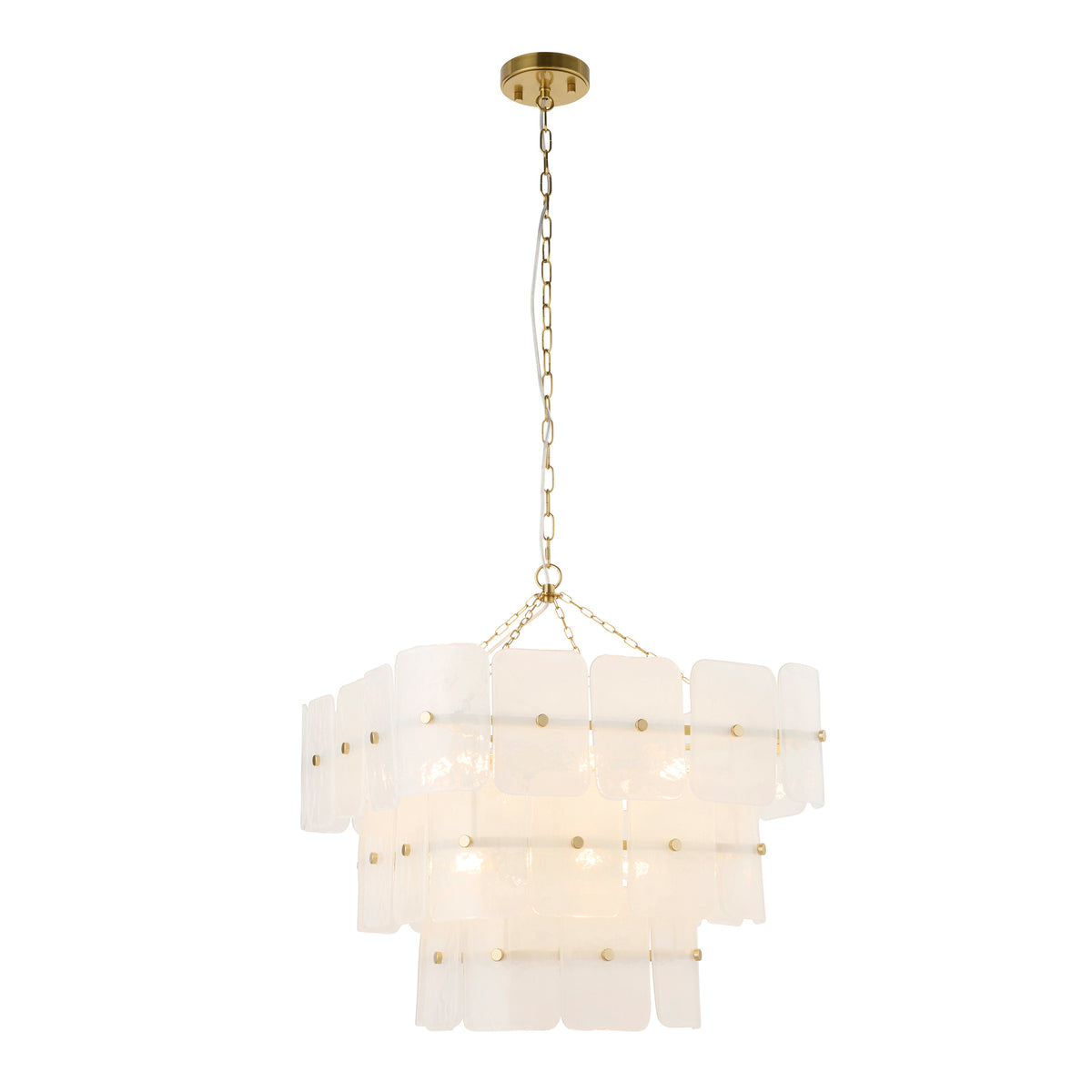 Venice Ten Light Three Tier Square Pendant with White Textured Glass Panels