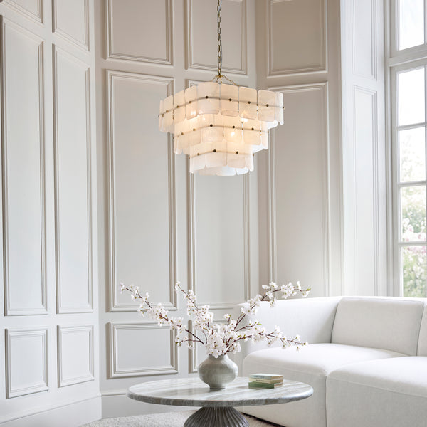 Venice Ten Light Three Tier Square Pendant with White Textured Glass Panels