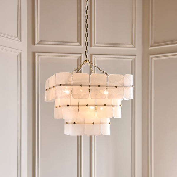 Venice Ten Light Three Tier Square Pendant with White Textured Glass Panels