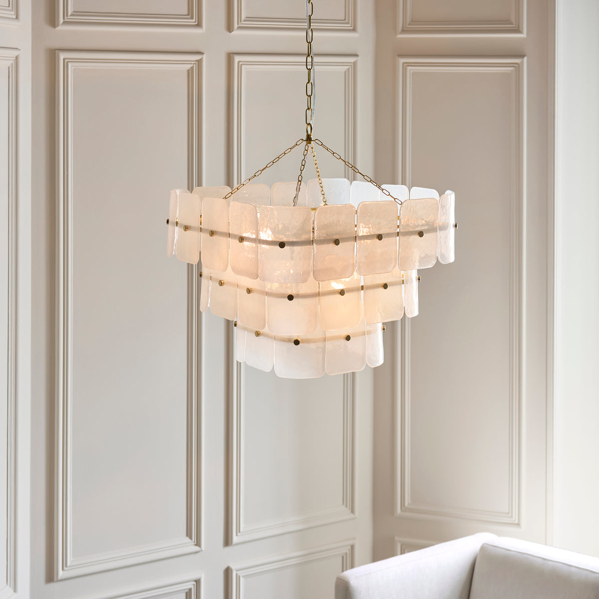 Venice Ten Light Three Tier Square Pendant with White Textured Glass Panels