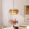 Ancara Six Light Pendant in Brushed Aged Brass with Champagne Textured Glass Panels