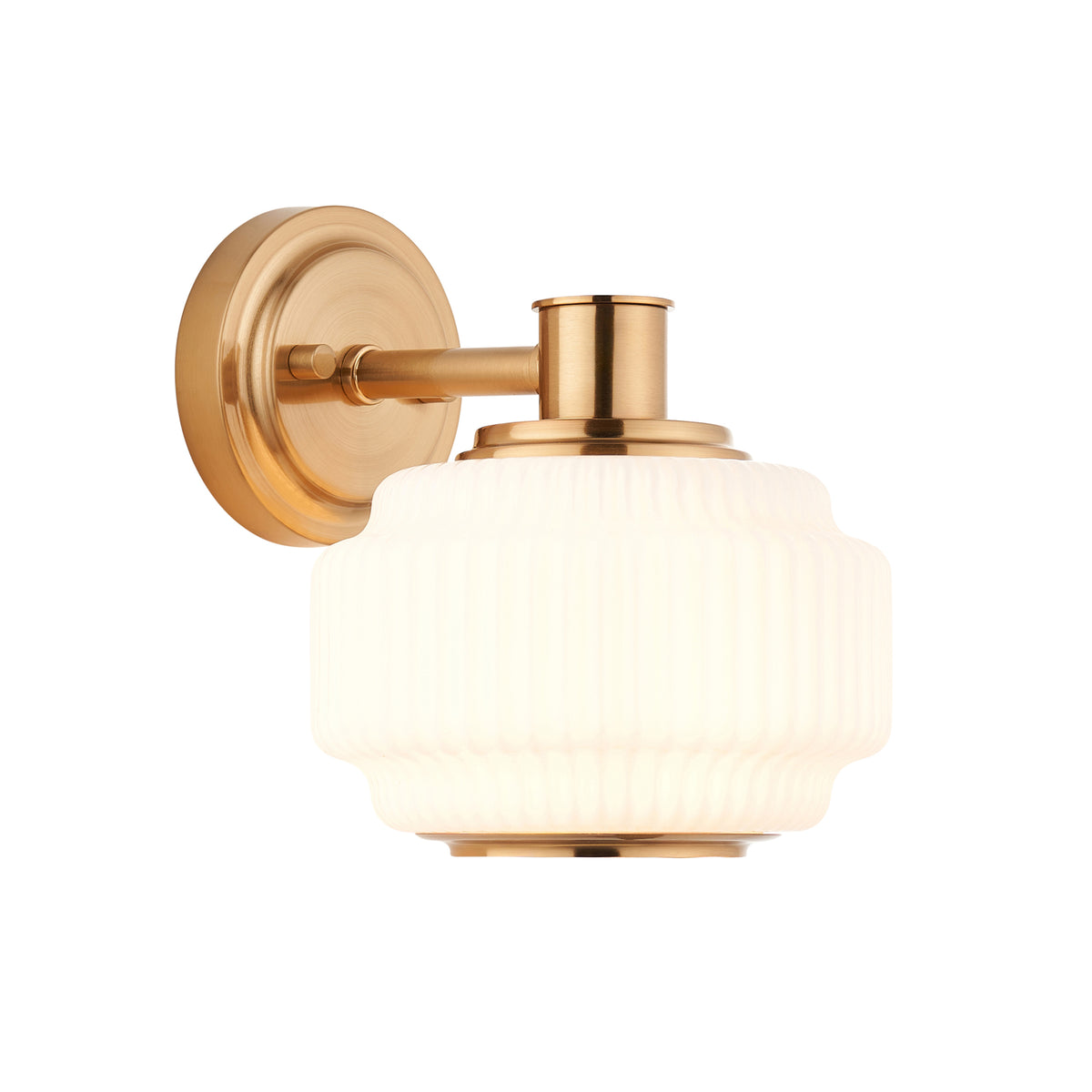 Evora Wall Light in Brushed Aged Brass with Gloss Opal Ribbed Glass