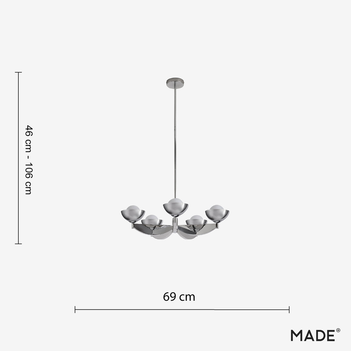 Layla 5 Light Pendant in Chrome with Chromed Outer & Opal Inner Glass Shades