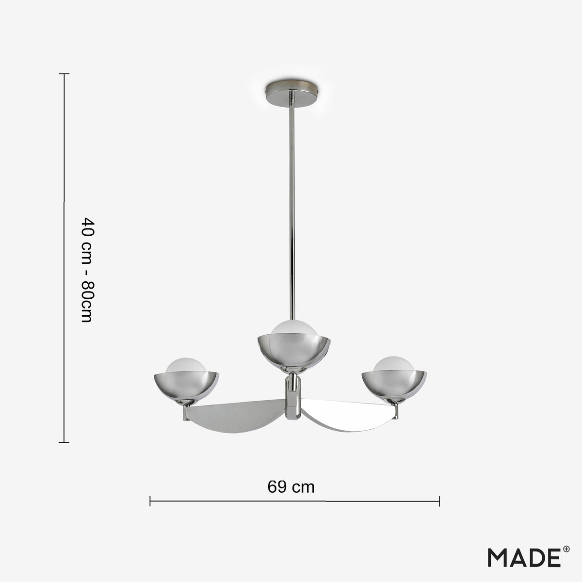 Layla 3 Light Pendant in Chrome with Chromed Outer & Opal Inner Glass Shades