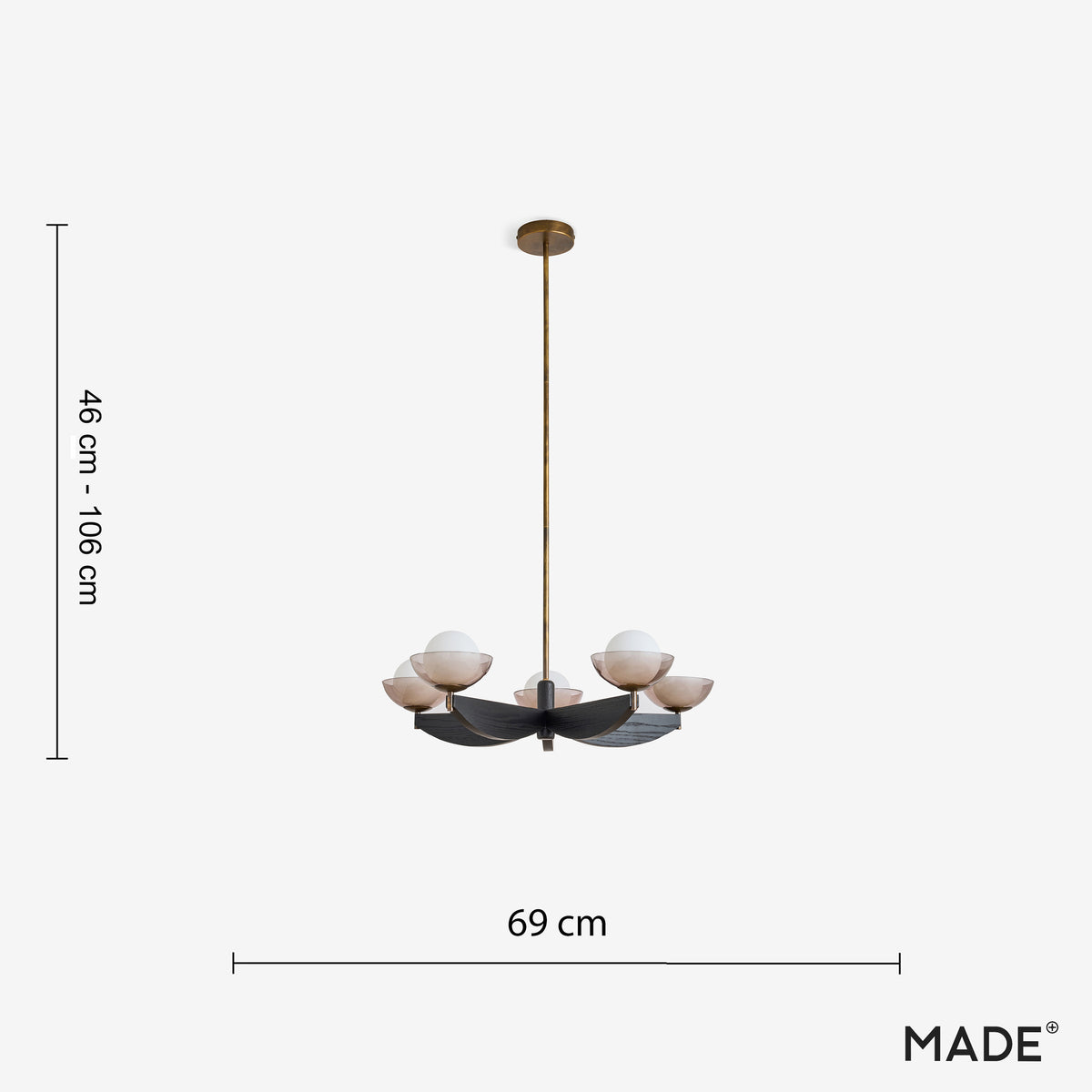 Layla 5 Light Pendant in Black Stained Ash Wood with Smoked & Opal Glass Shades