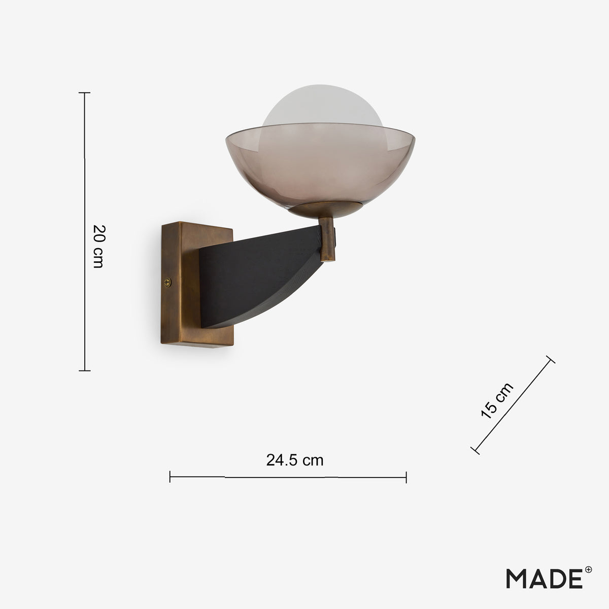 Layla Wall Light in Black Stained Ash Wood with Smoked & Opal Glass Shade