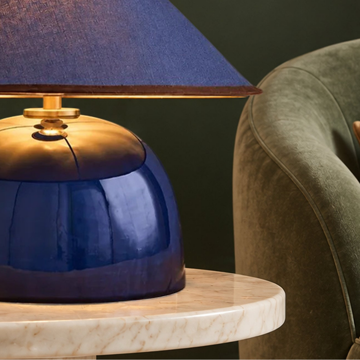 Nora Ceramic Table Lamp in Navy Blue with Navy Blue Linen Shade