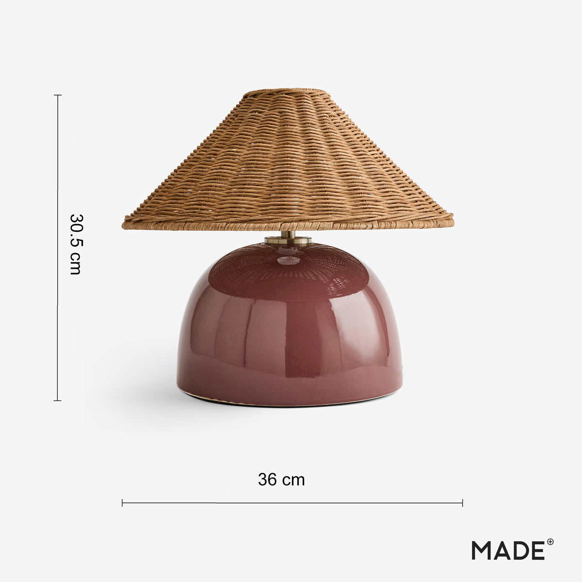 Nora Ceramic Table Lamp in Burgundy Red with Dark Rattan Shade