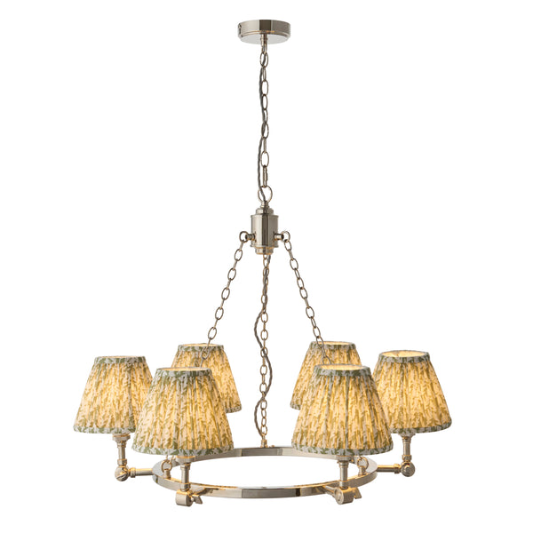Arabella Six Light Pendant Chandelier in Nickel with Green Leaf Shades