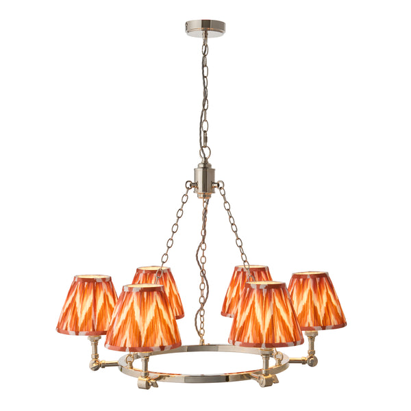 Arabella Six Light Pendant Chandelier in Nickel with Apricot Zigzag Shades