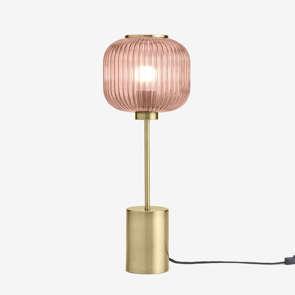Briz Large Table Lamp in Antique Brass with Ribbed Pink Glass Shade
