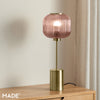 Briz Large Table Lamp in Antique Brass with Ribbed Pink Glass Shade