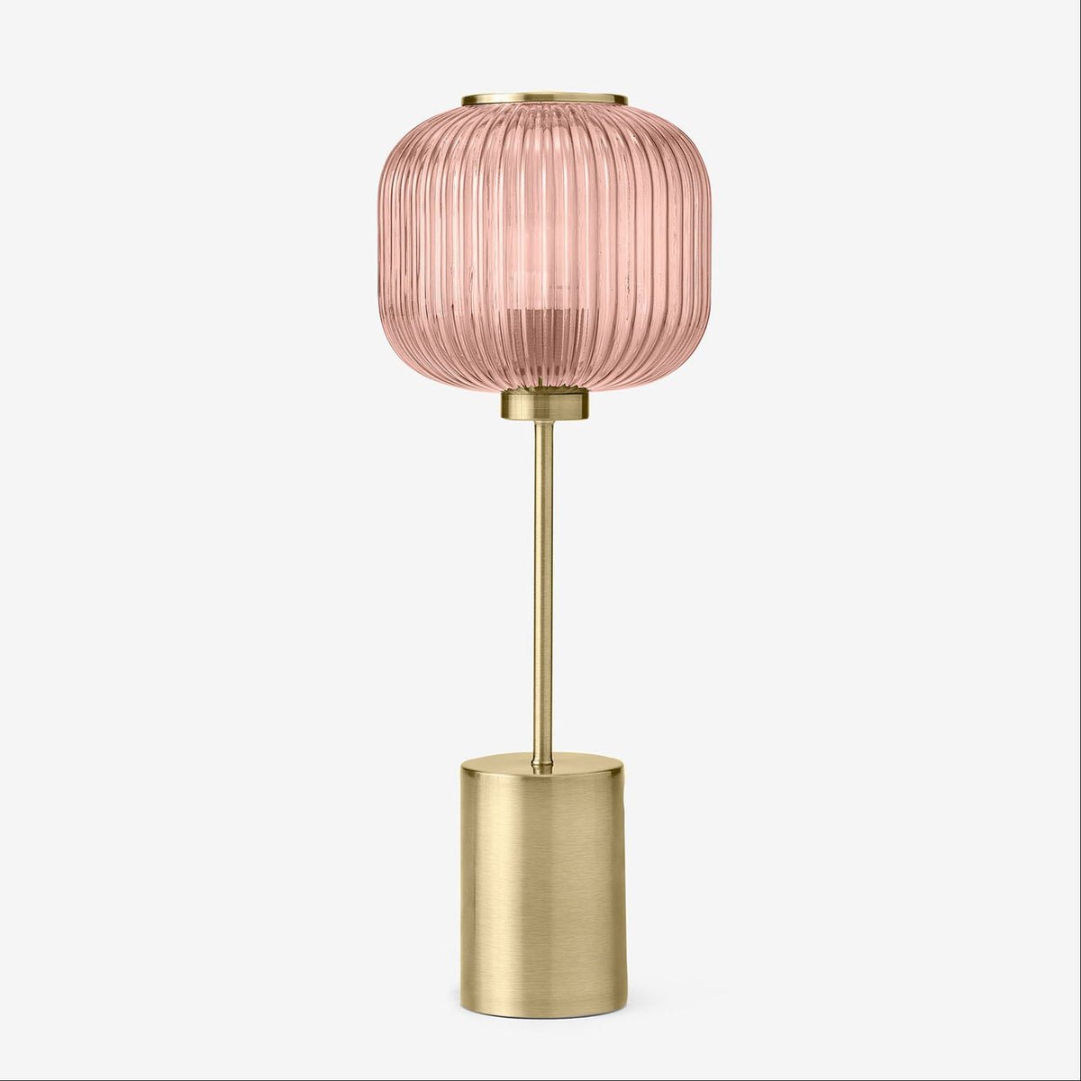 Briz Large Table Lamp in Antique Brass with Ribbed Pink Glass Shade