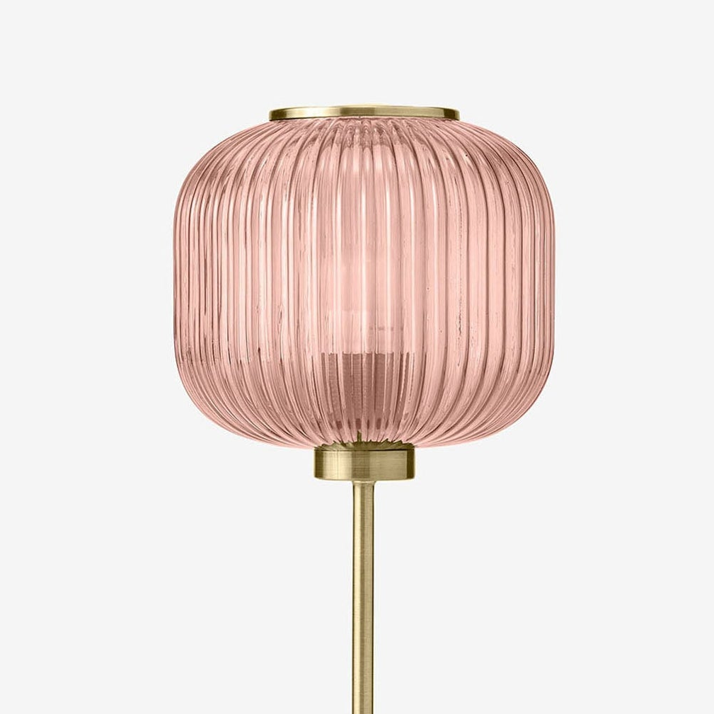 Briz Large Table Lamp in Antique Brass with Ribbed Pink Glass Shade