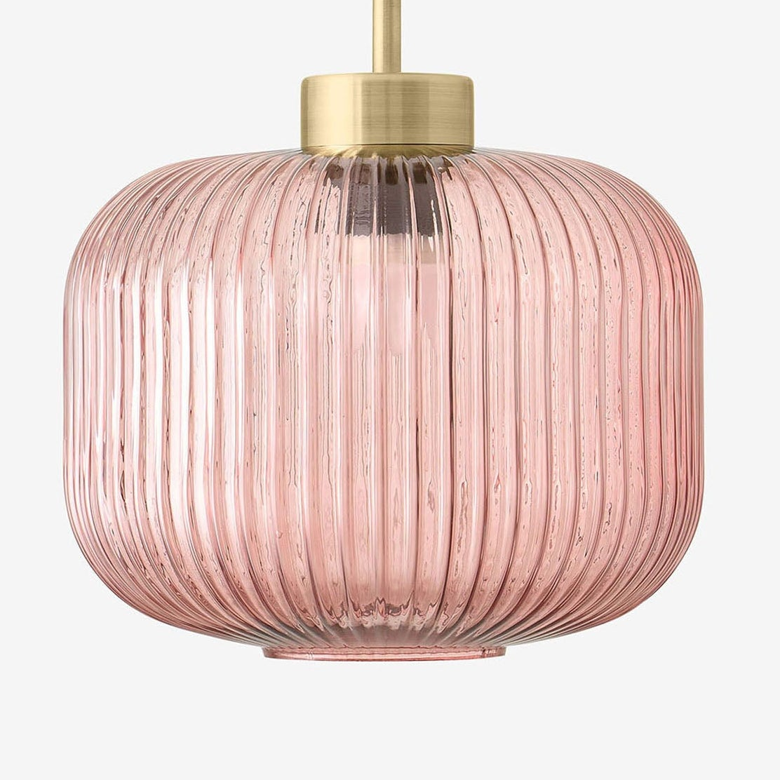 Briz Semi Flush Ceiling Light in Antique Brass with Ribbed Pink Glass Shade