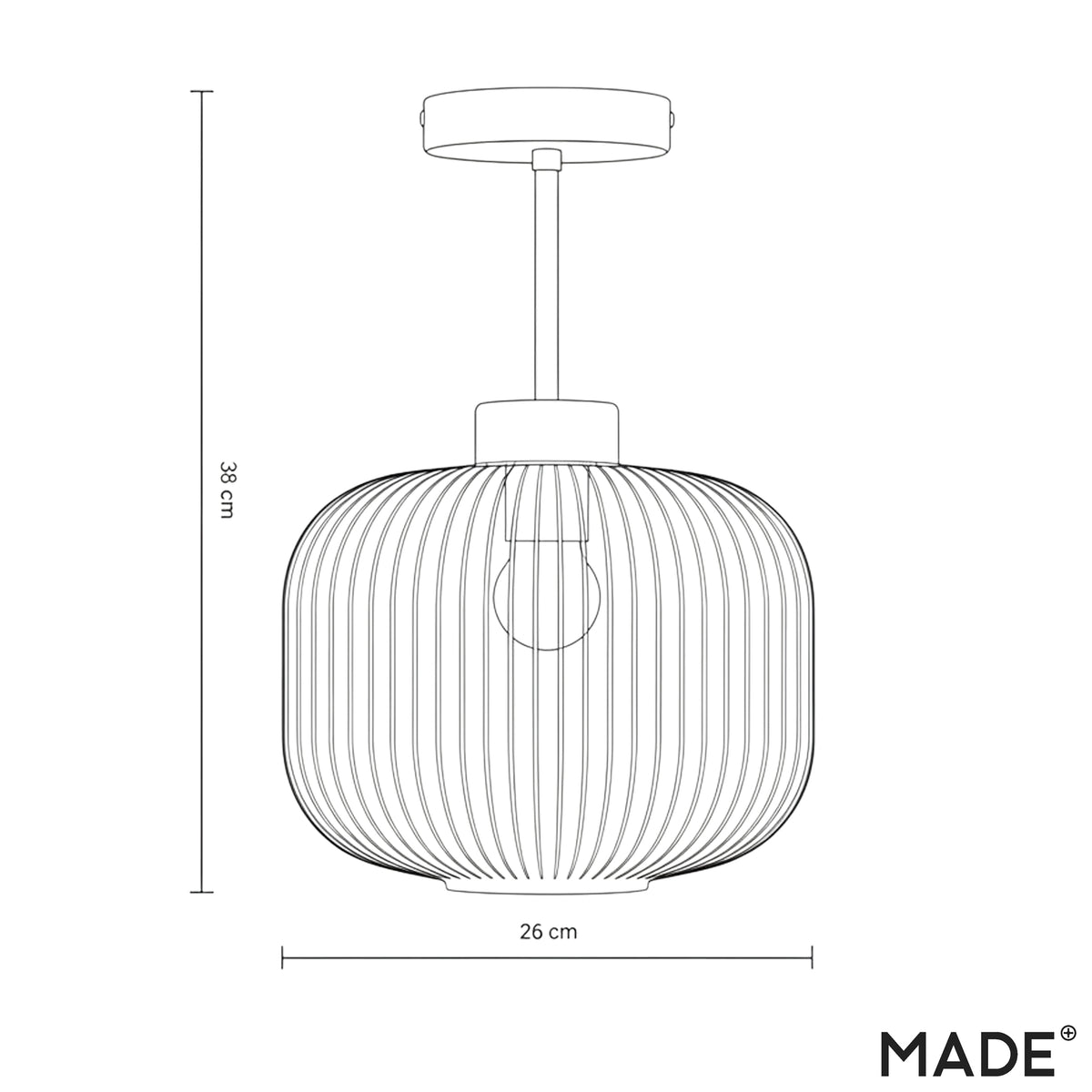 Briz Semi Flush Ceiling Light in Antique Brass with Ribbed Grey Glass Shade