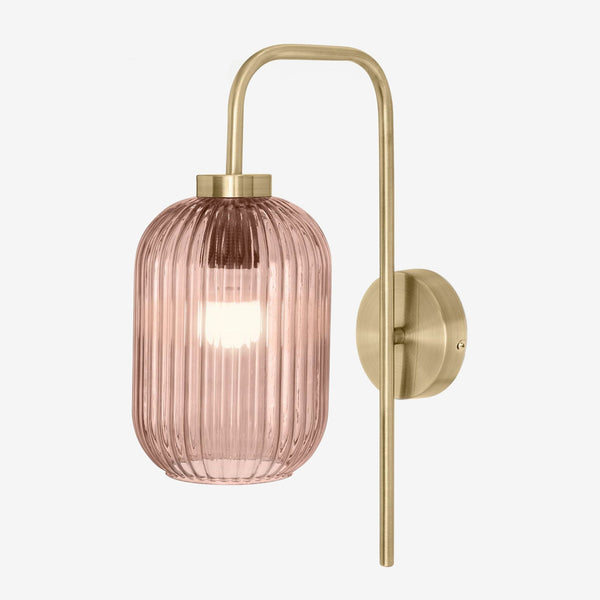 Briz Wall Light in Antique Brass with Ribbed Pink Glass Shade