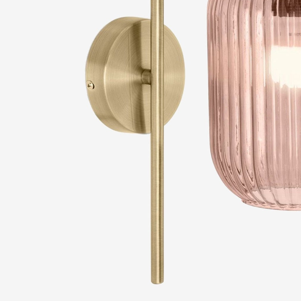 Briz Wall Light in Antique Brass with Ribbed Pink Glass Shade