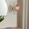 Briz Wall Light in Antique Brass with Ribbed Pink Glass Shade