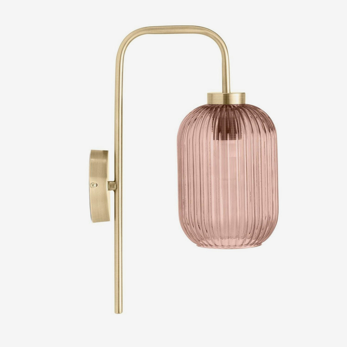 Briz Wall Light in Antique Brass with Ribbed Pink Glass Shade