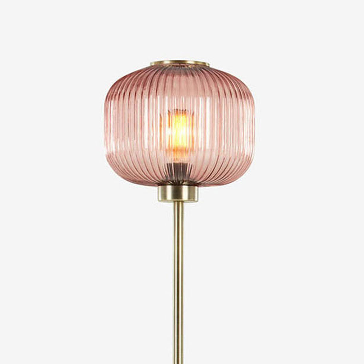 Briz Floor Lamp in Antique Brass with Ribbed Pink Glass Shade