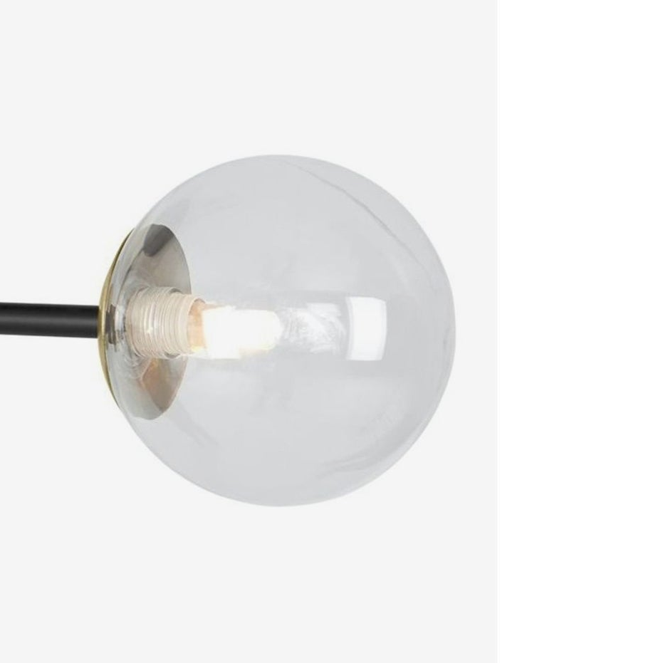 Globe 3 Light Semi Flush Ceiling Light in Matt Black & Antique Brass with Tinted Grey Glass Shades
