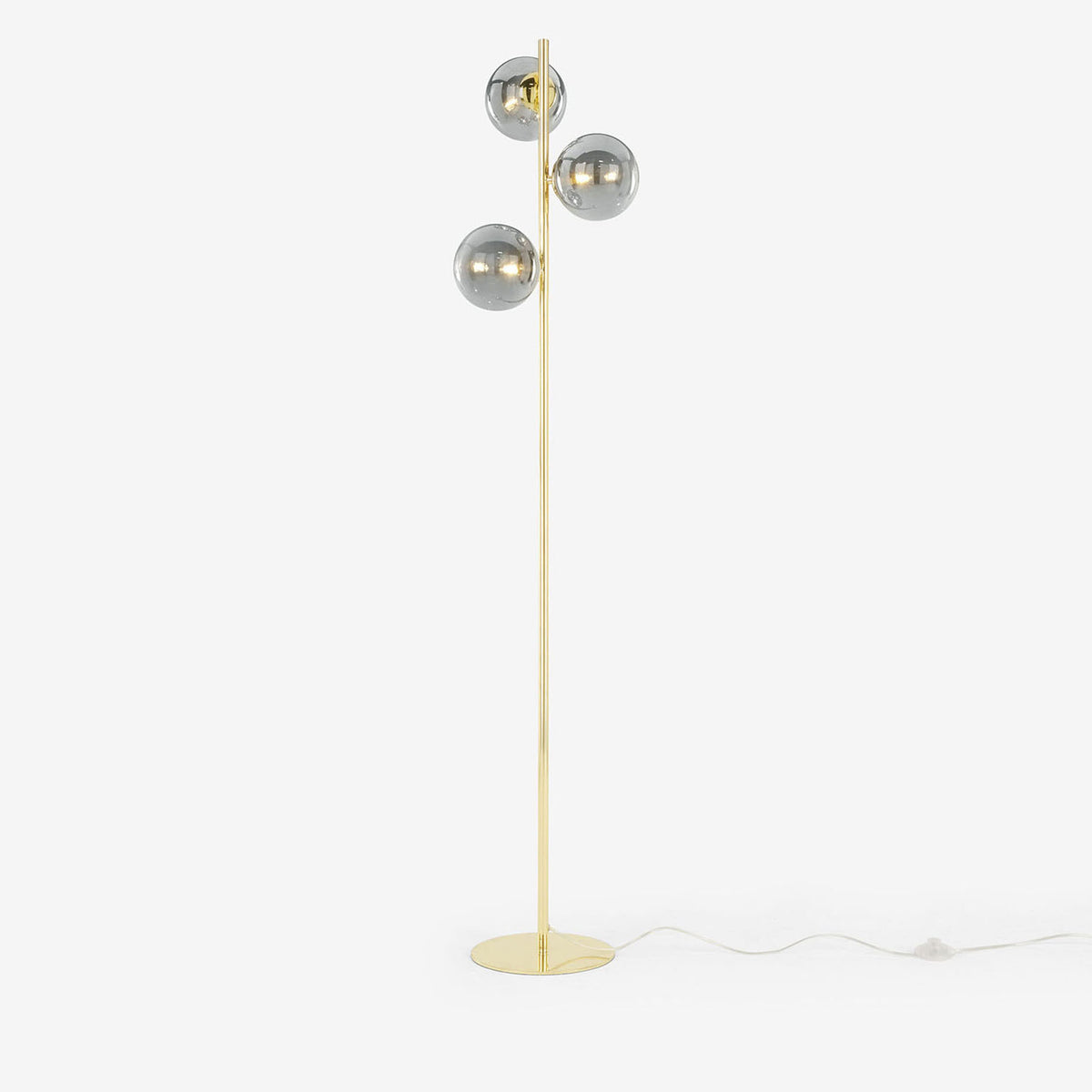 Globe Floor Lamp in Polished Brass with Smoked Glass Shades