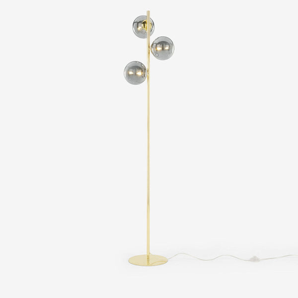 Globe Floor Lamp in Polished Brass with Smoked Glass Shades