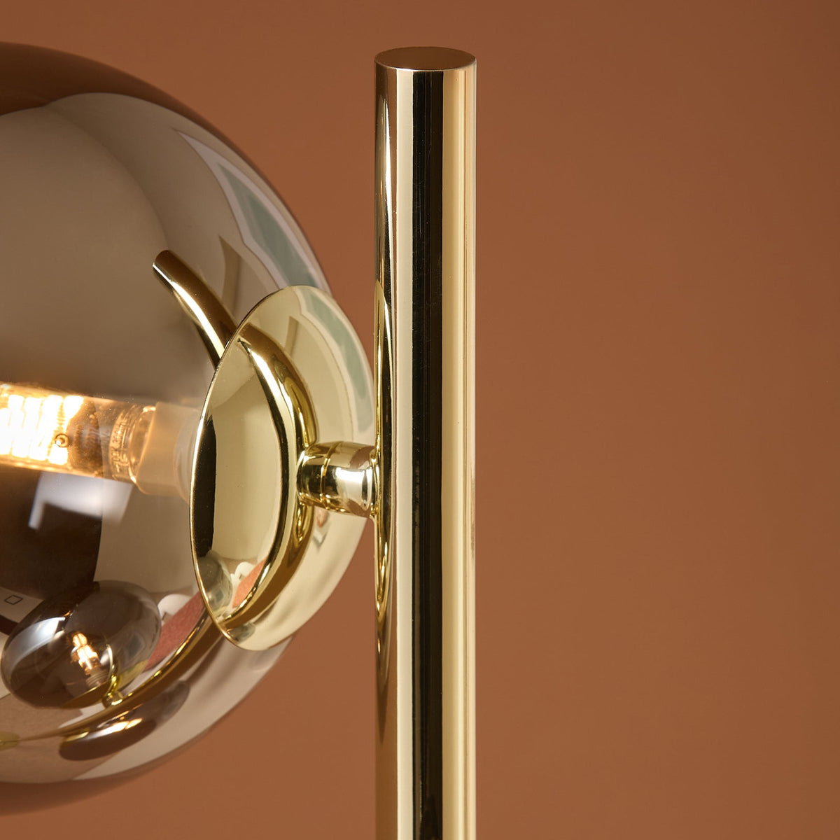 Globe Floor Lamp in Polished Brass with Smoked Glass Shades