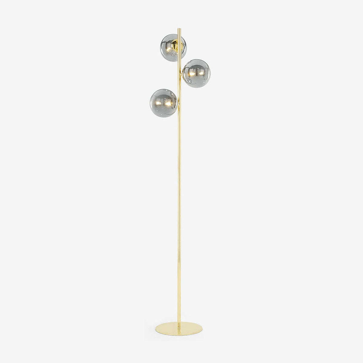 Globe Floor Lamp in Polished Brass with Smoked Glass Shades