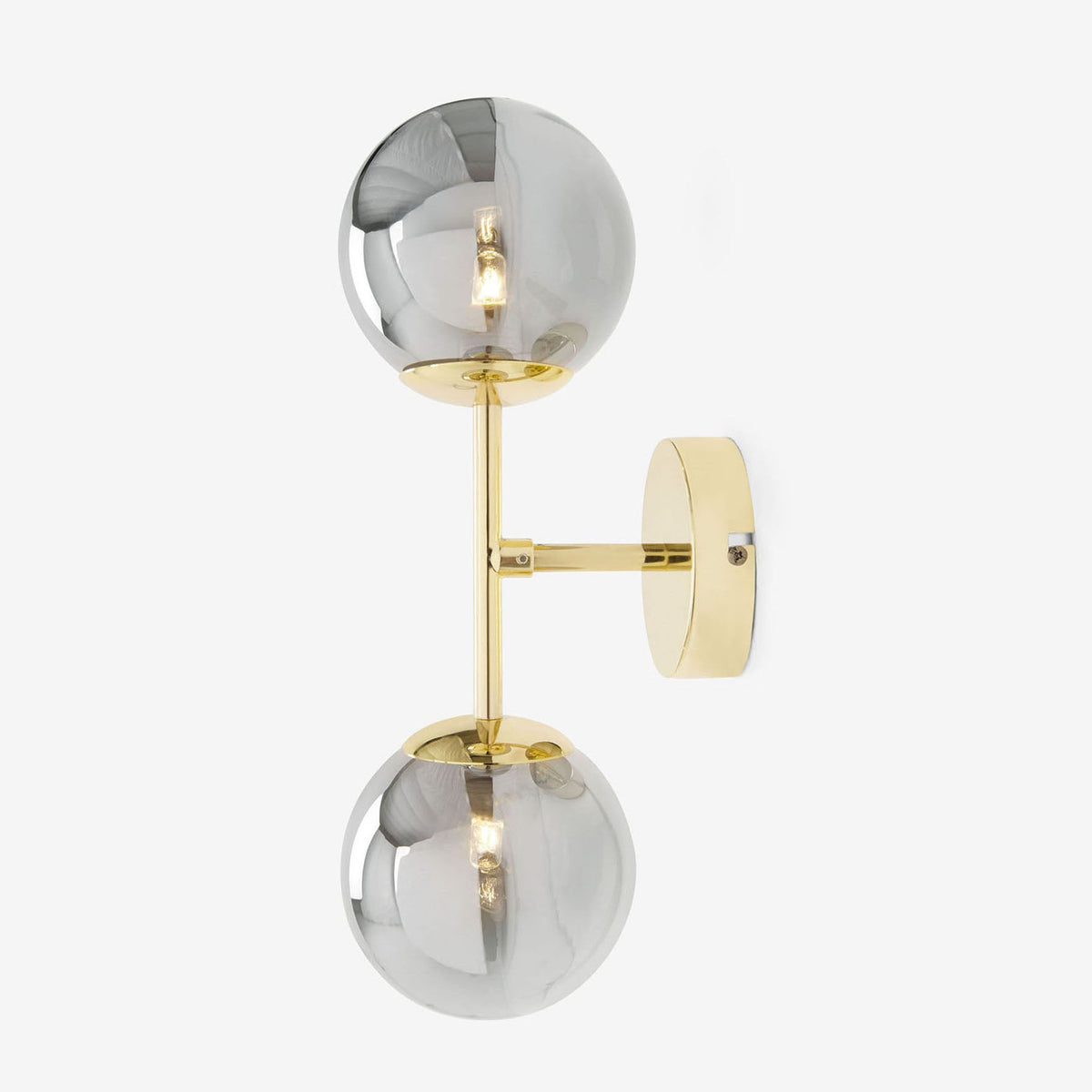 Globe Wall Light in Polished Brass with Smoked Glass Shades