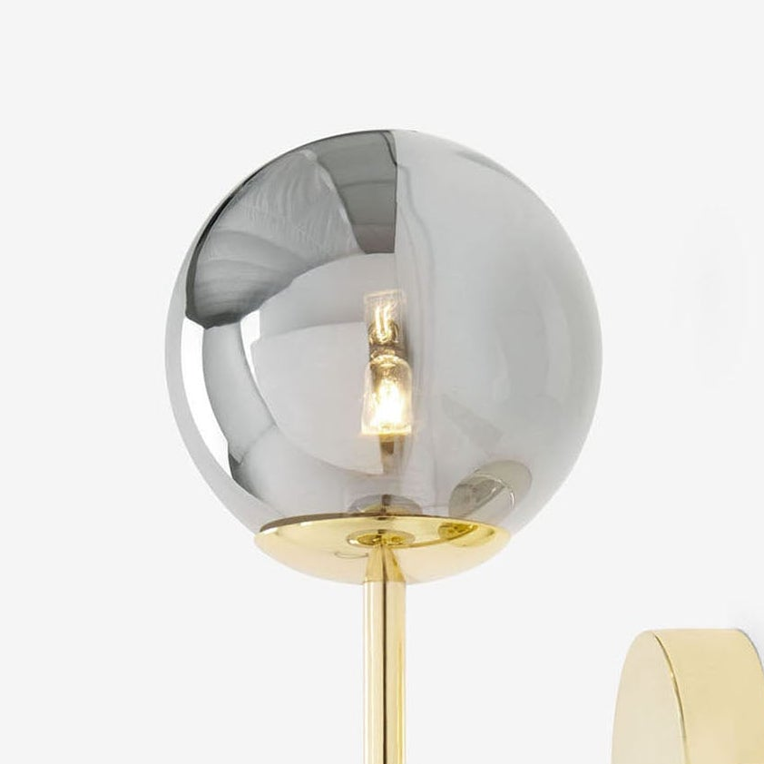 Globe Wall Light in Polished Brass with Smoked Glass Shades