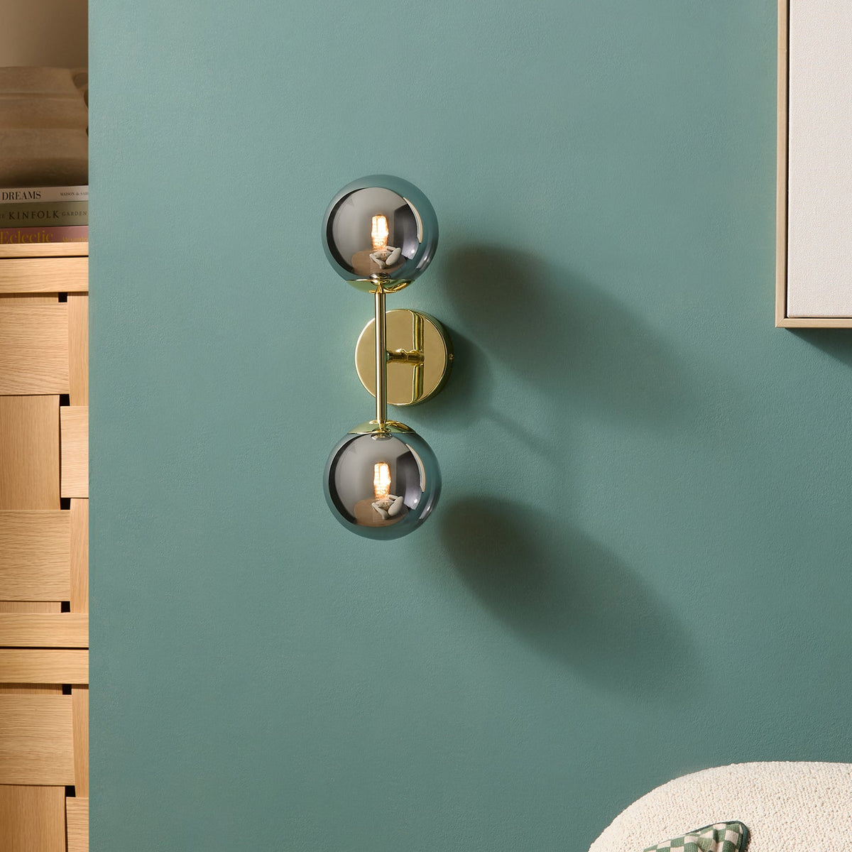 Globe Wall Light in Polished Brass with Smoked Glass Shades