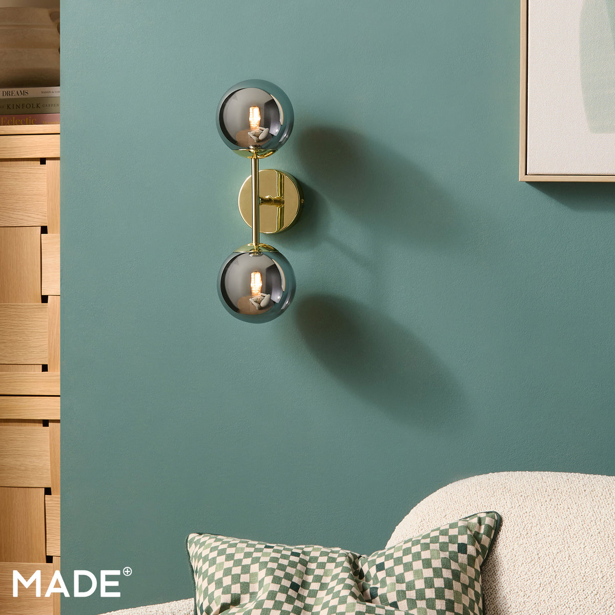 Globe Wall Light in Polished Brass with Smoked Glass Shades