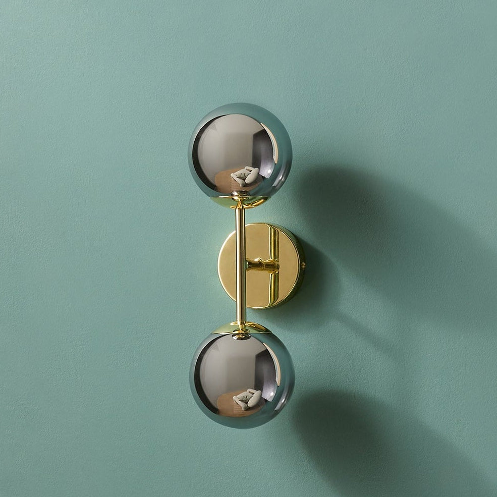 Globe Wall Light in Polished Brass with Smoked Glass Shades
