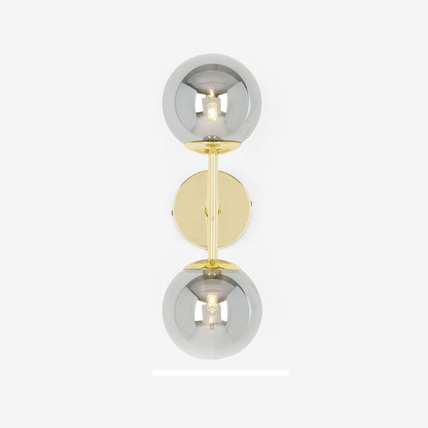 Globe Wall Light in Polished Brass with Smoked Glass Shades