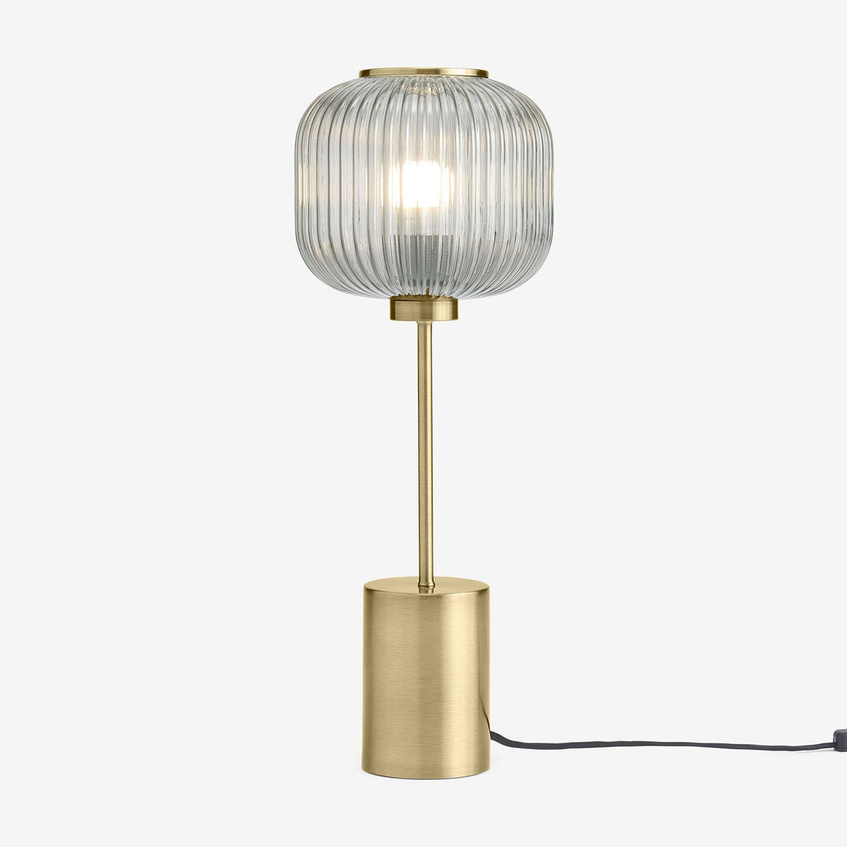 Briz Large Table Lamp in Antique Brass with Ribbed Grey Glass Shade