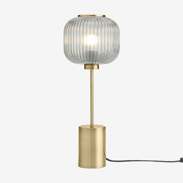 Briz Large Table Lamp in Antique Brass with Ribbed Grey Glass Shade