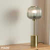 Briz Large Table Lamp in Antique Brass with Ribbed Grey Glass Shade