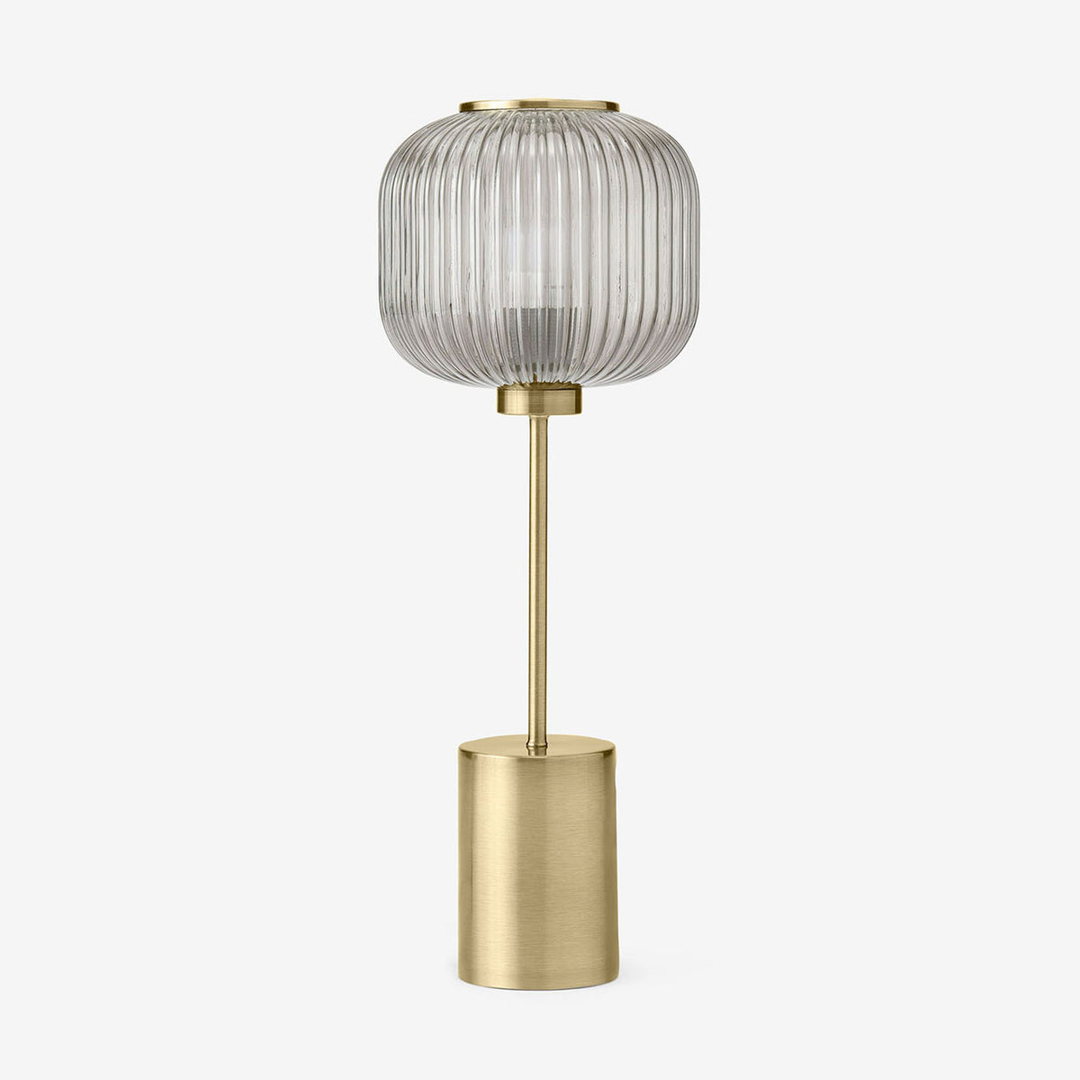 Briz Large Table Lamp in Antique Brass with Ribbed Grey Glass Shade