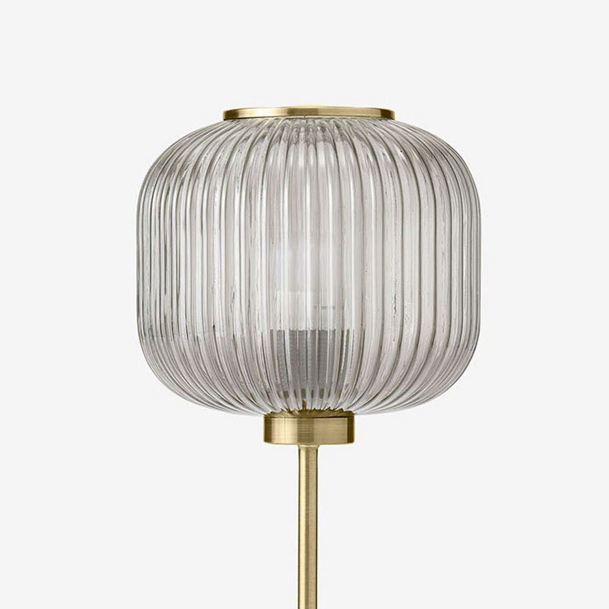 Briz Large Table Lamp in Antique Brass with Ribbed Grey Glass Shade