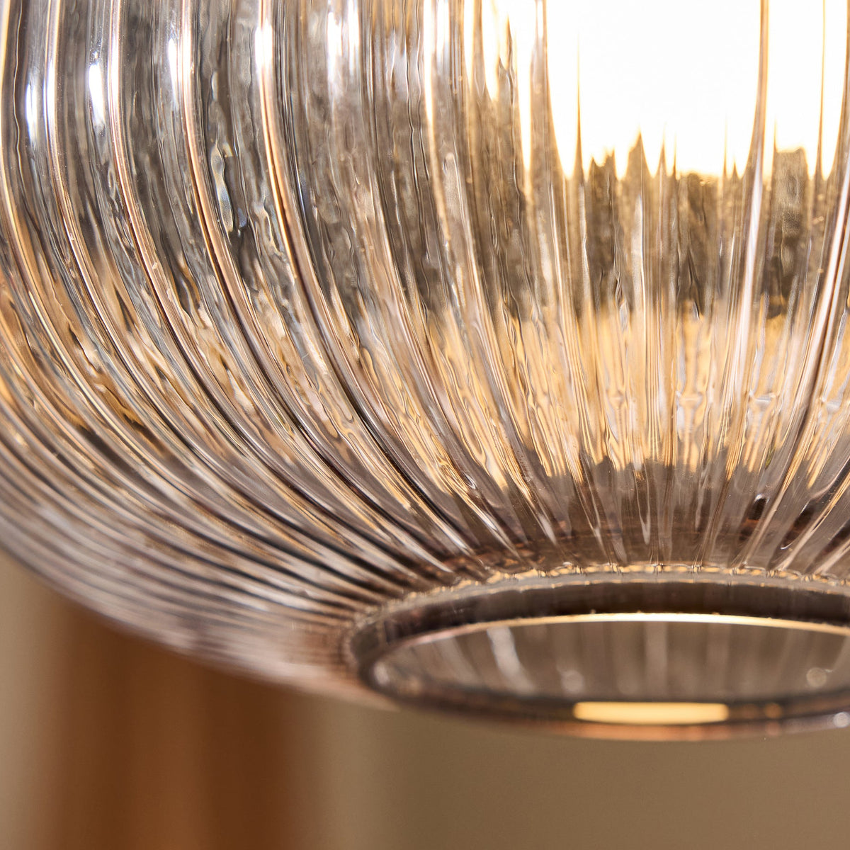Briz Semi Flush Ceiling Light in Antique Brass with Ribbed Grey Glass Shade