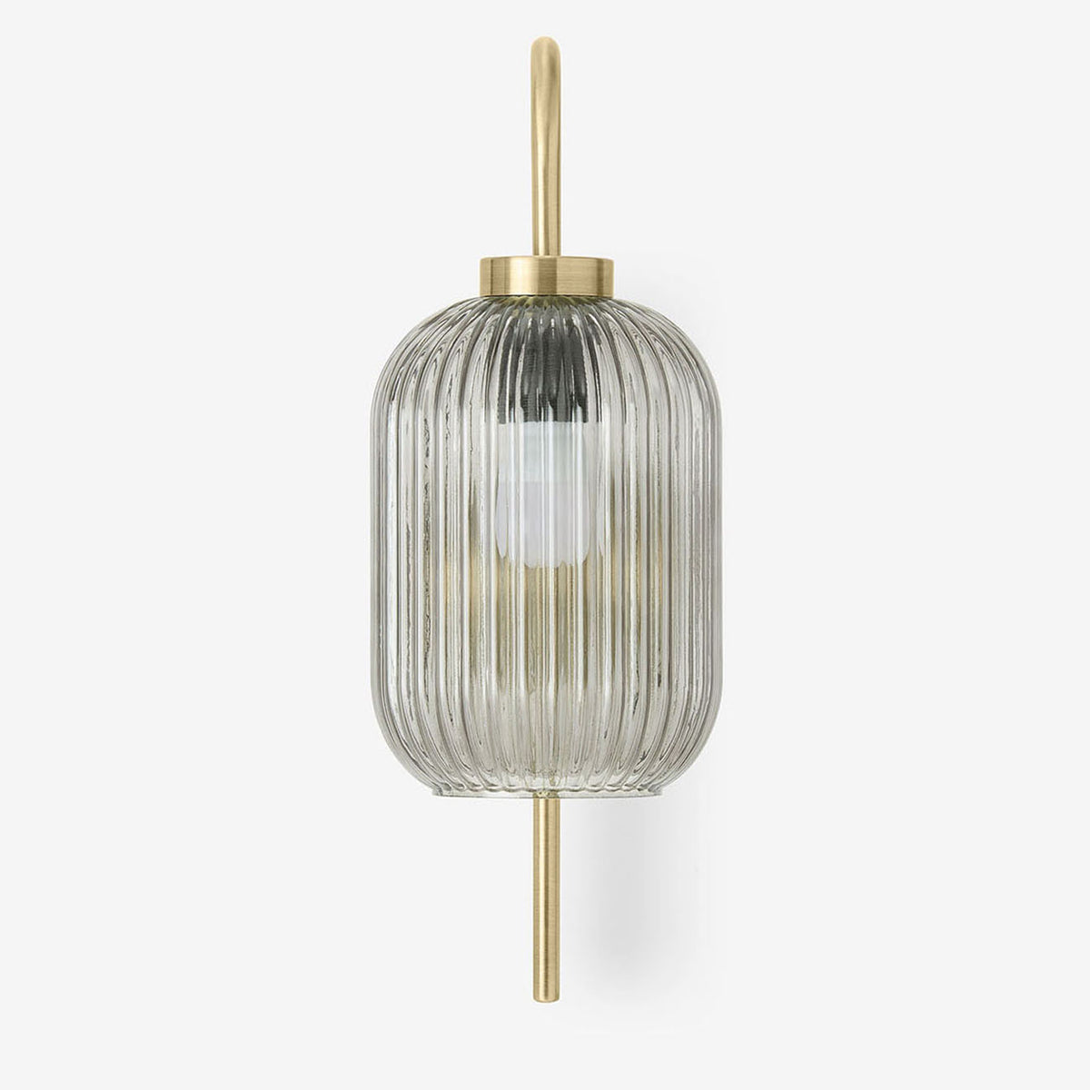 Briz Wall Light in Antique Brass with Ribbed Grey Glass Shade
