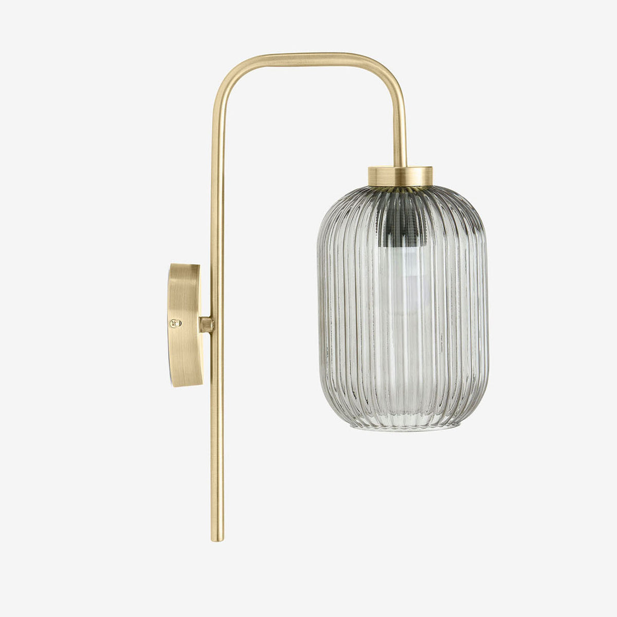 Briz Wall Light in Antique Brass with Ribbed Grey Glass Shade