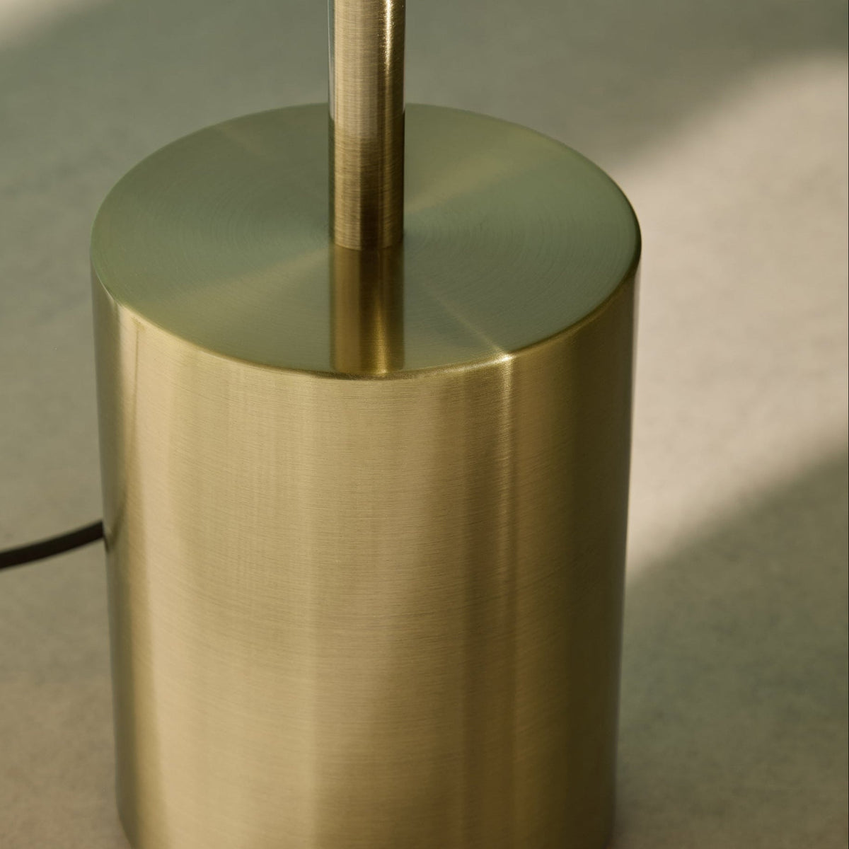 Briz Floor Lamp in Antique Brass with Ribbed Grey Glass Shade