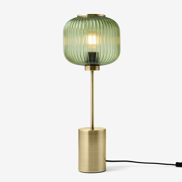 Briz Large Table Lamp in Antique Brass with Ribbed Green Glass Shade