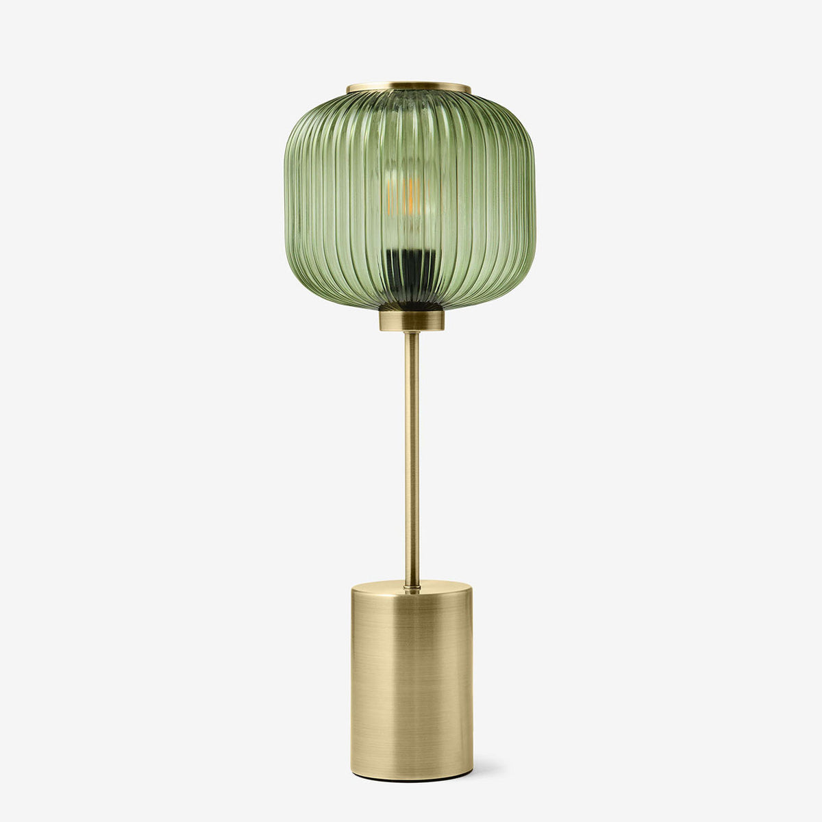Briz Large Table Lamp in Antique Brass with Ribbed Green Glass Shade