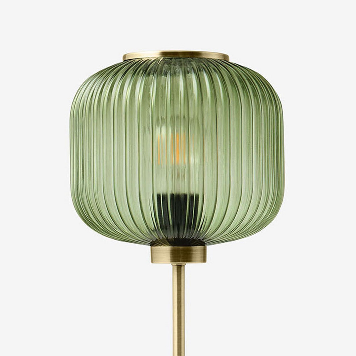Briz Large Table Lamp in Antique Brass with Ribbed Green Glass Shade