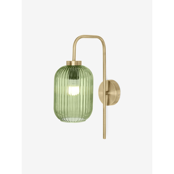 Briz Wall Light in Antique Brass with Ribbed Green Glass Shade