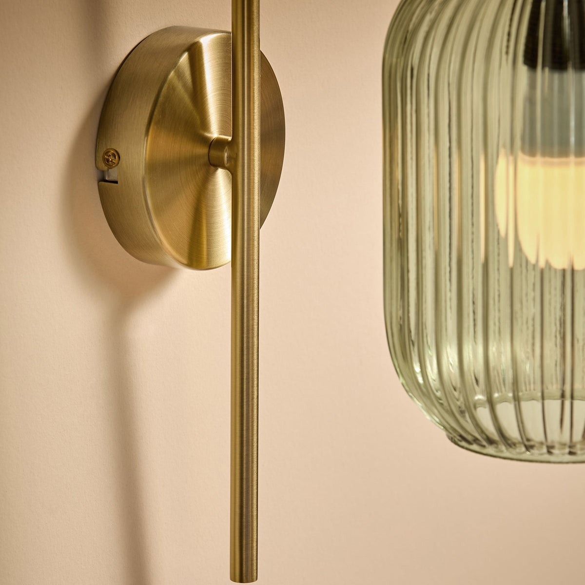 Briz Wall Light in Antique Brass with Ribbed Green Glass Shade